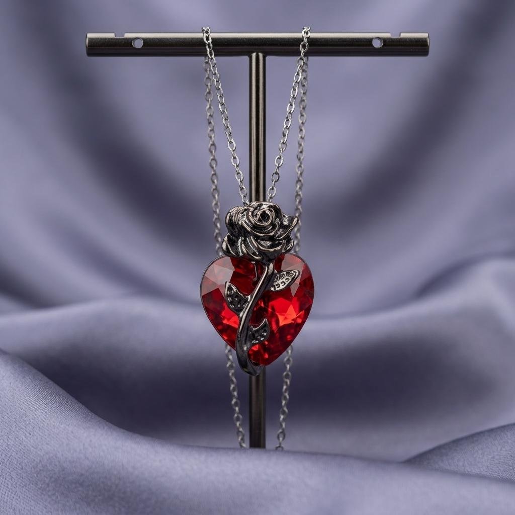 Red Heart Rose Necklace