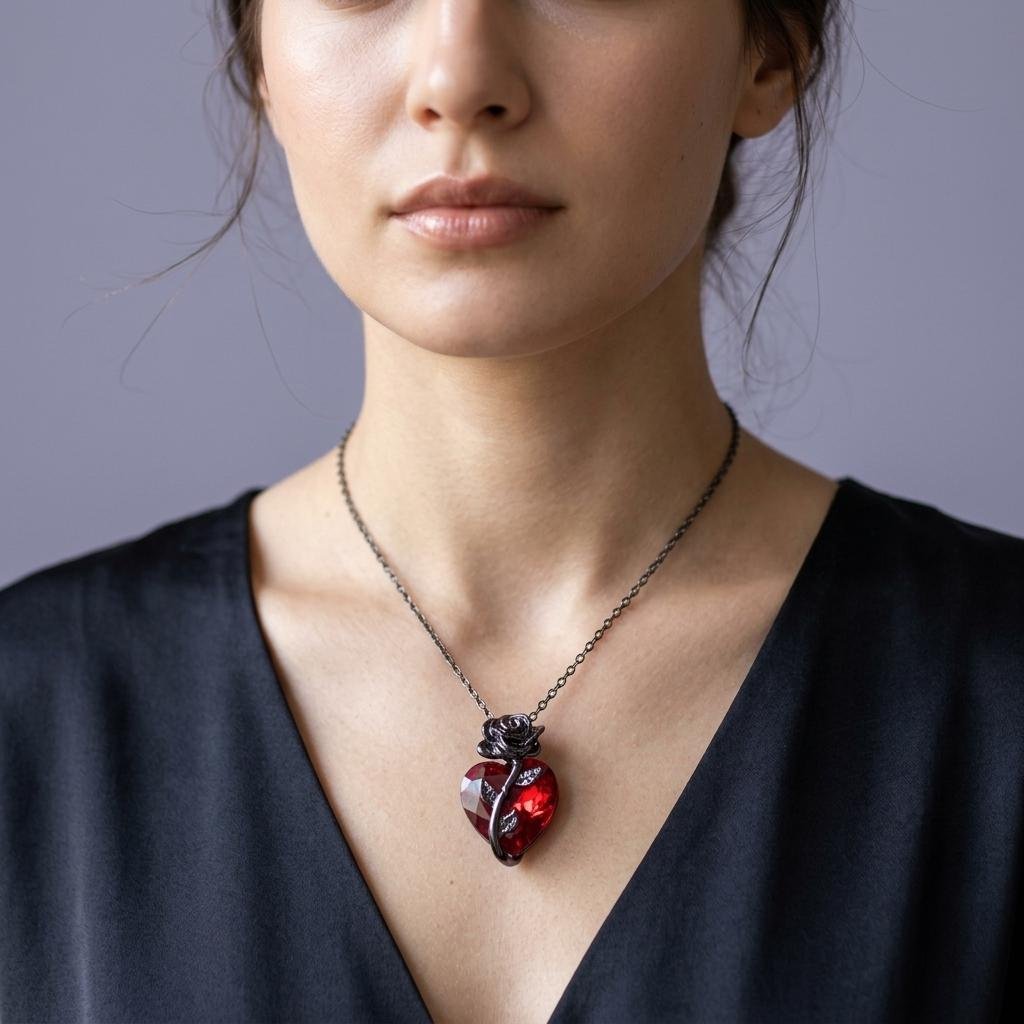 Red Heart Rose Necklace