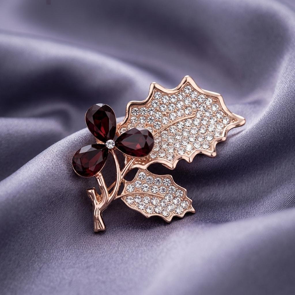 Luxury Rose Gold Floral Crystal Hijab & Orna Brooch for Women