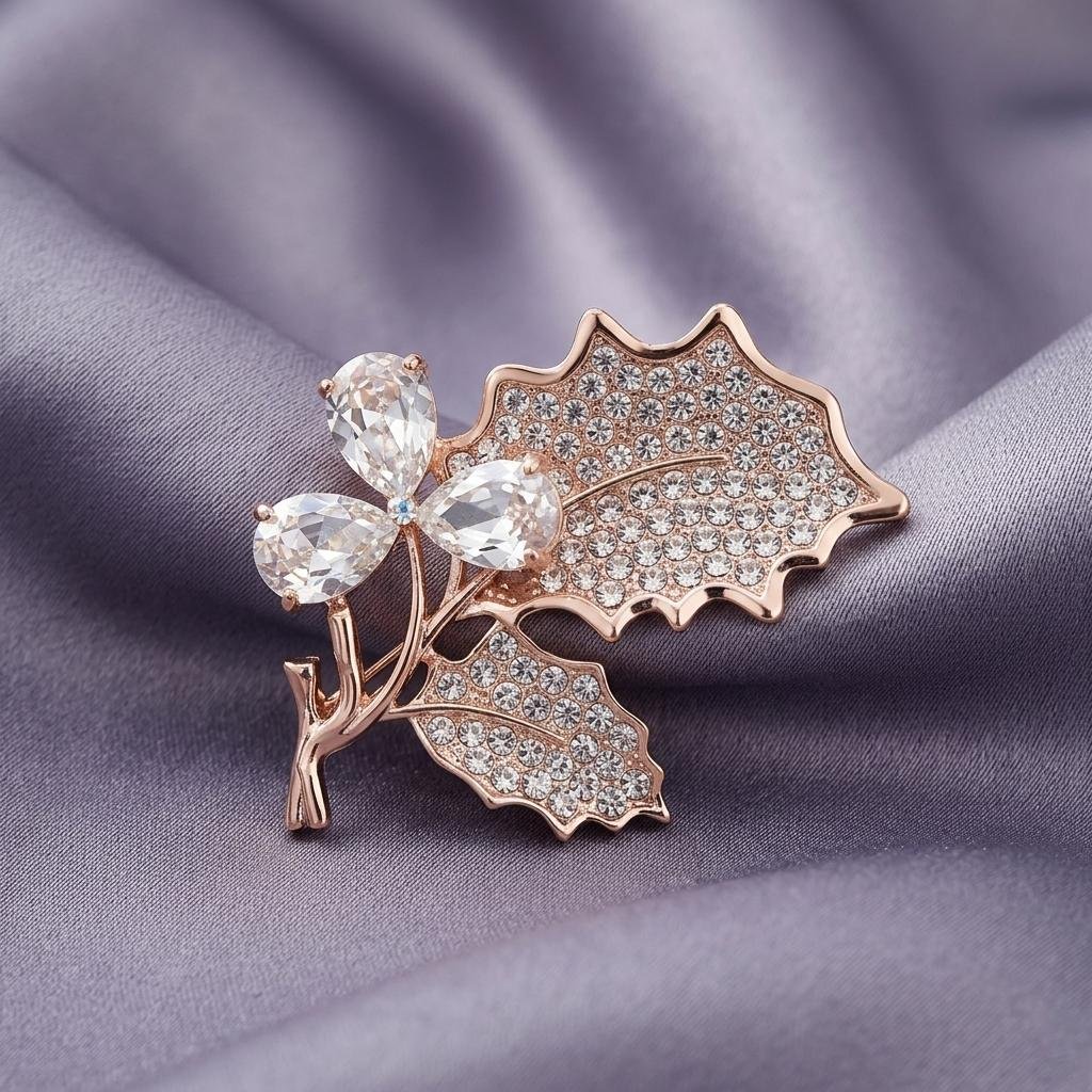 Luxury Rose Gold Floral Crystal Hijab & Orna Brooch for Women