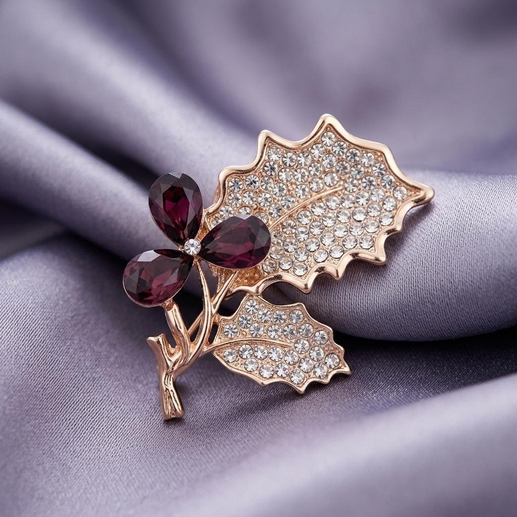 Luxury Rose Gold Floral Crystal Hijab & Orna Brooch for Women