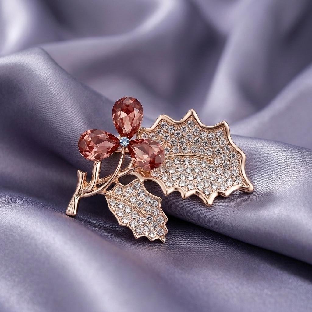 Luxury Rose Gold Floral Crystal Hijab & Orna Brooch for Women