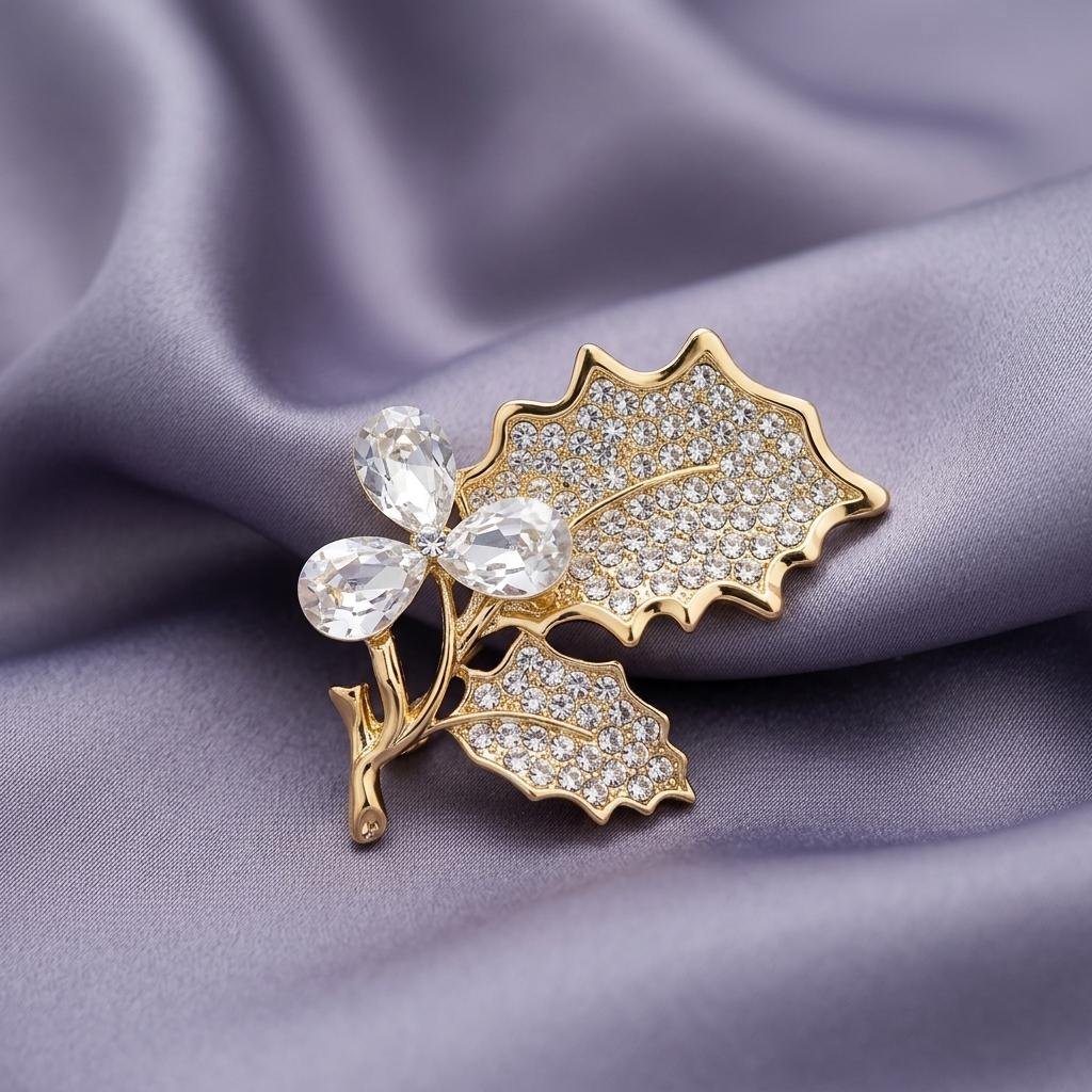 Luxury Rose Gold Floral Crystal Hijab & Orna Brooch for Women