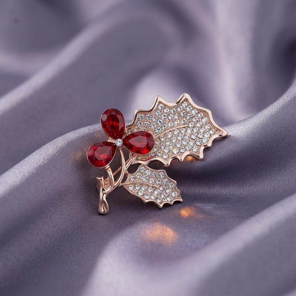 Luxury Rose Gold Floral Crystal Hijab & Orna Brooch for Women