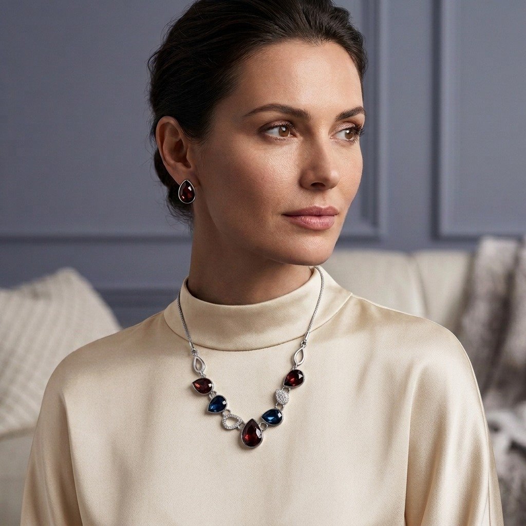 Burgundy and Navy Teardrop Jewellery Set