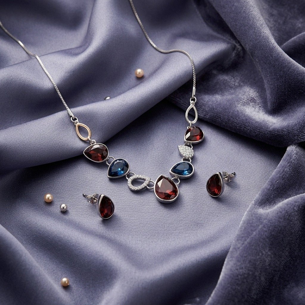 Burgundy and Navy Teardrop Jewellery Set