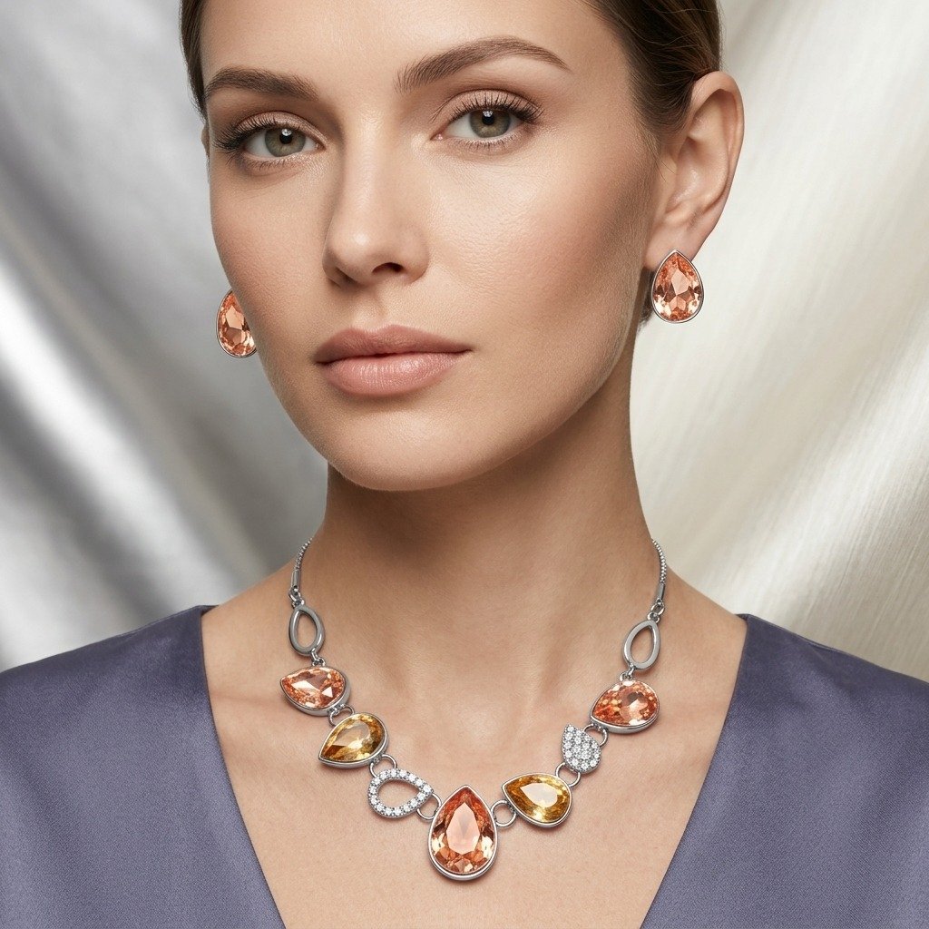 Champagne Amber Teardrop Jewellery Set