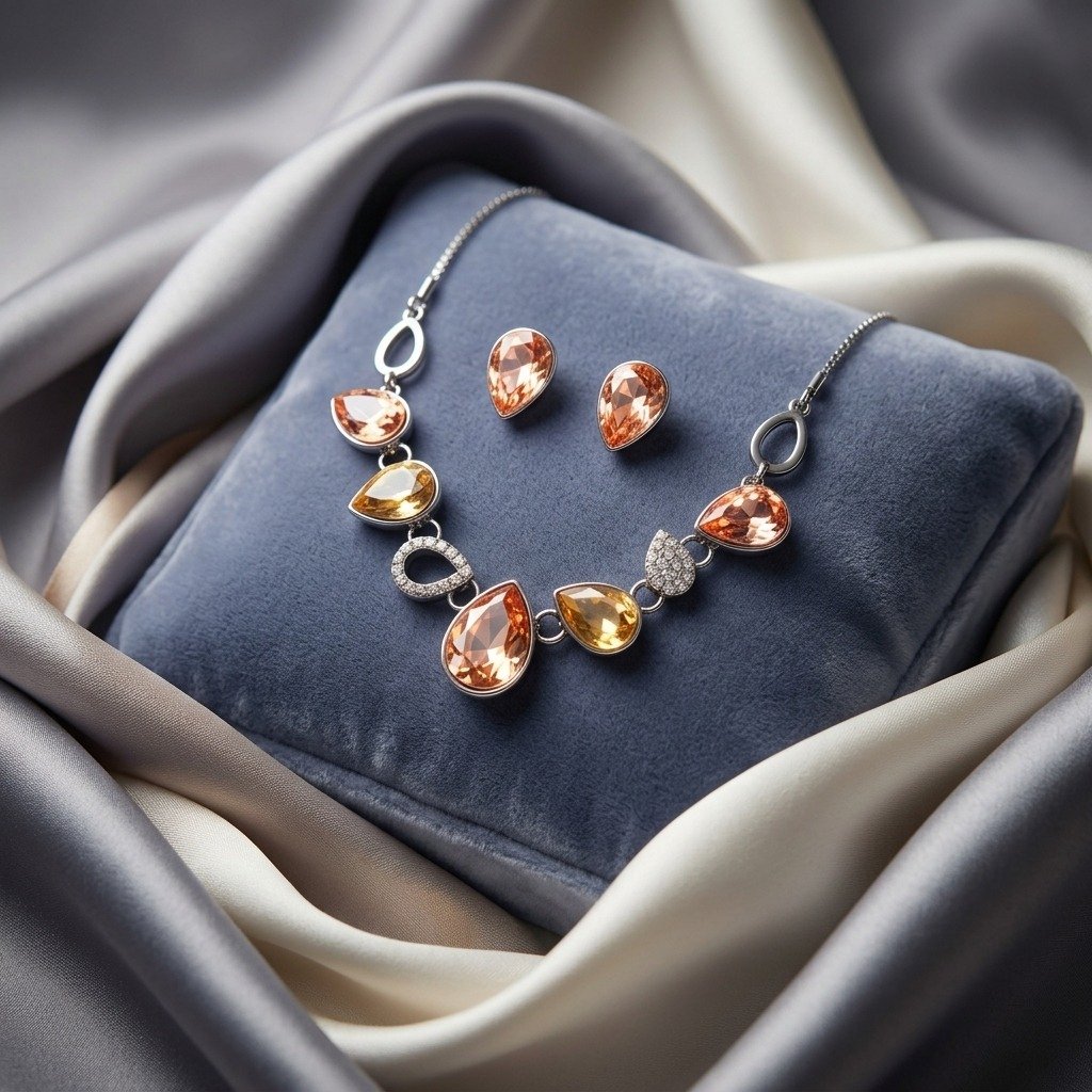 Champagne Amber Teardrop Jewellery Set