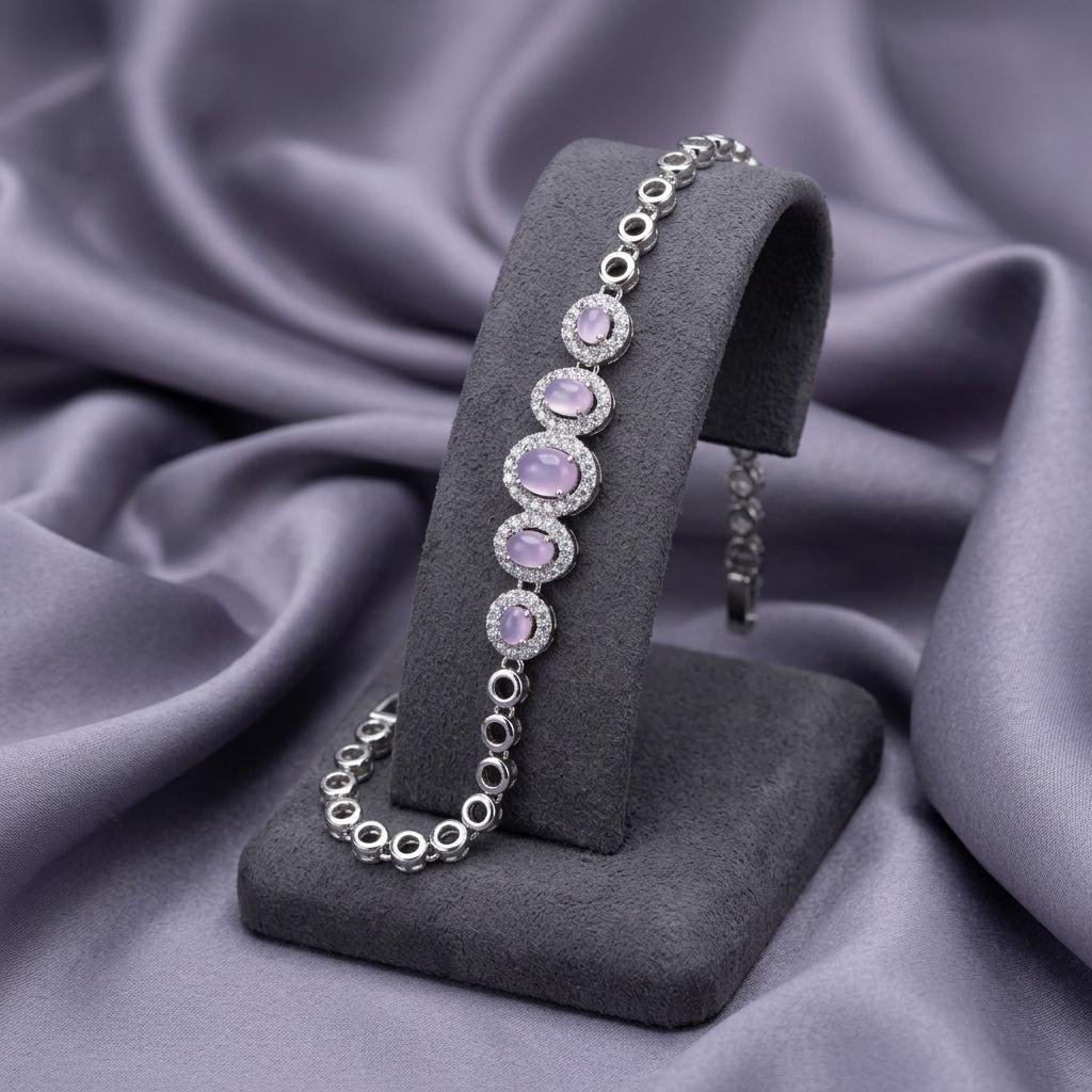 Elegant Silver Bracelet with Purple Oval Stone Details for Women