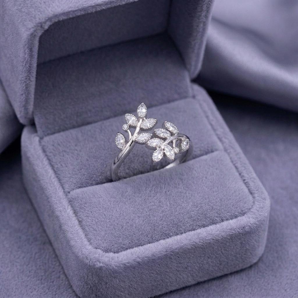Elegant Silver Floral Crystal Ring for Women
