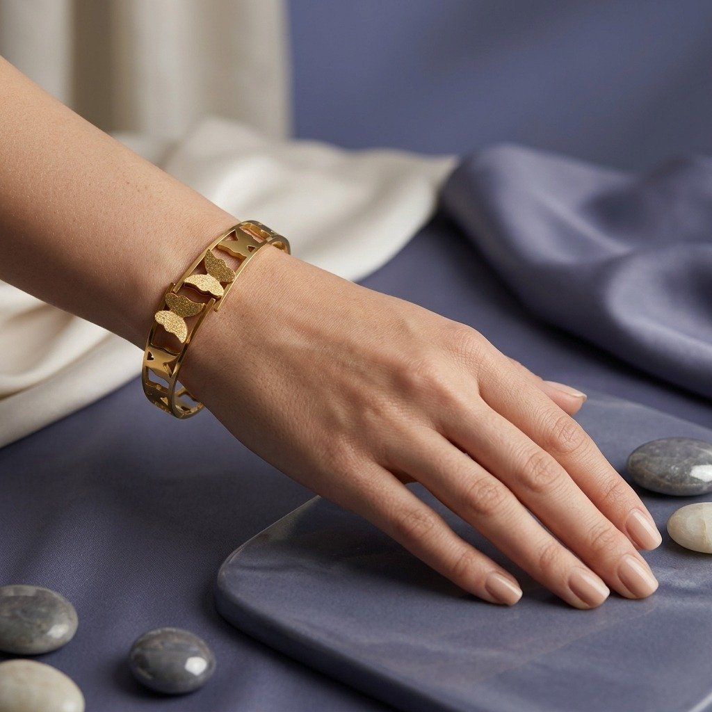 Gold Butterfly Cutout Hinge Bangle