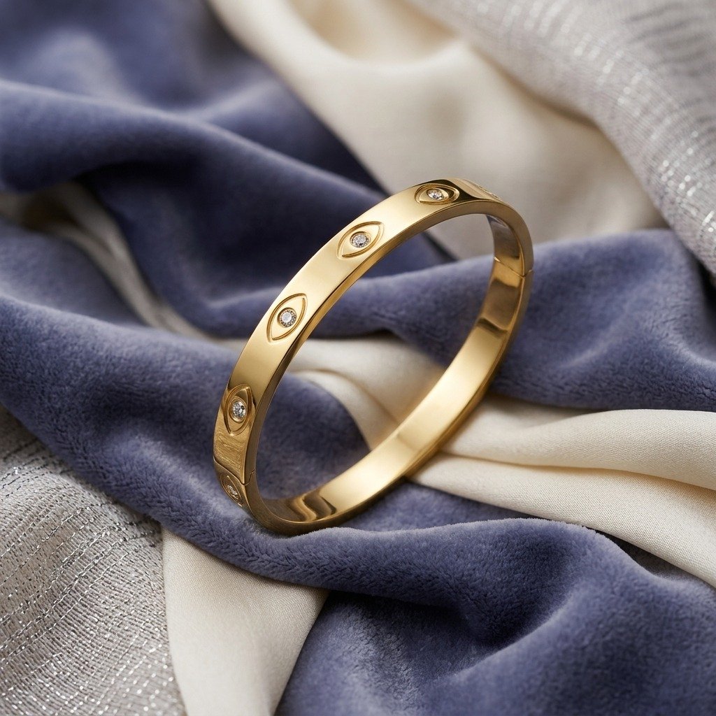 Gold Evil Eye Crystal Hinge Bangle