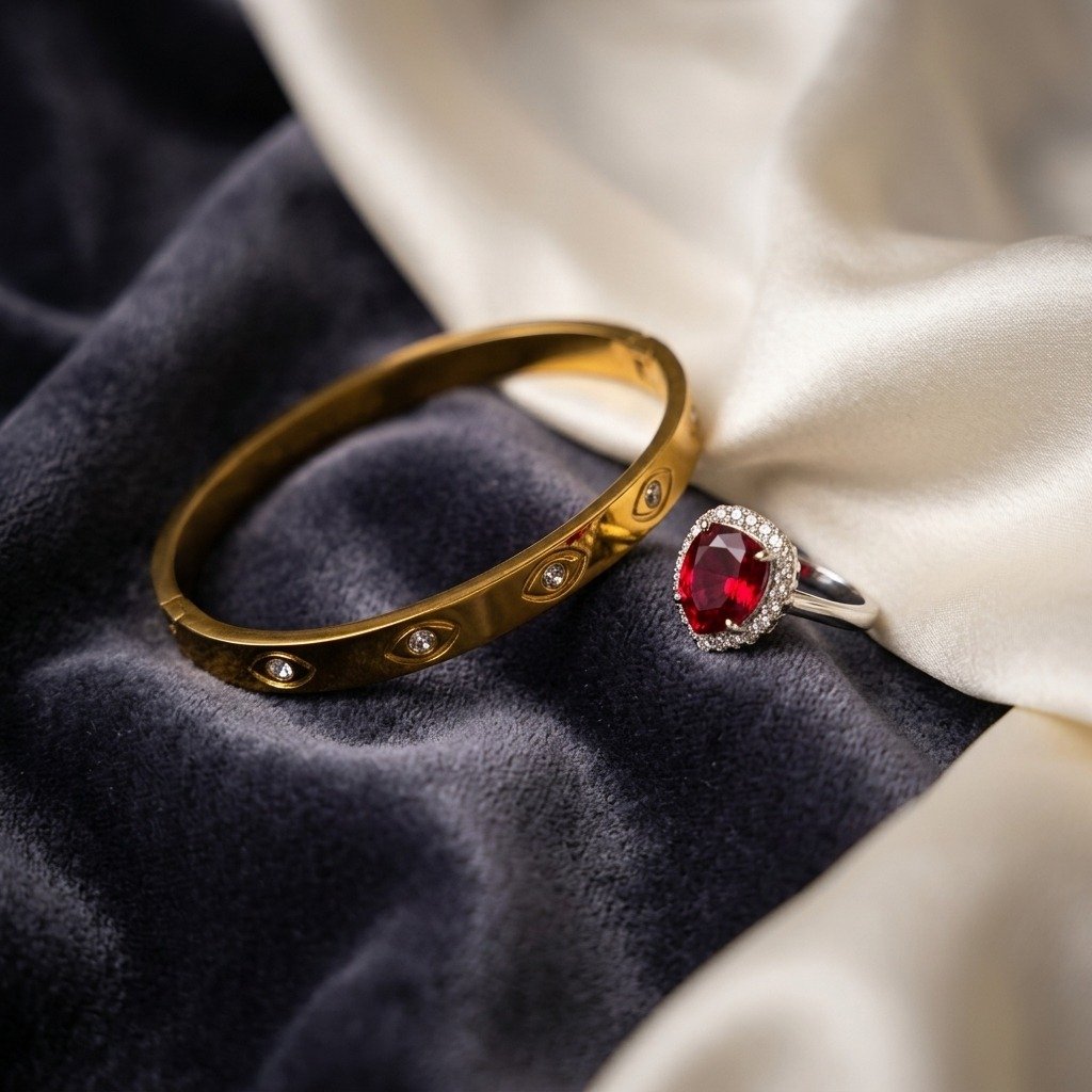 Gold Evil Eye Crystal Hinge Bangle