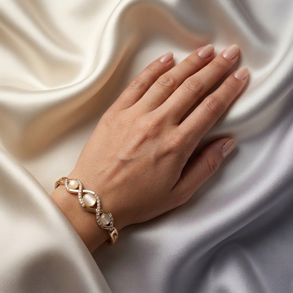 Gold Infinity Moonstone Crystal Bangle