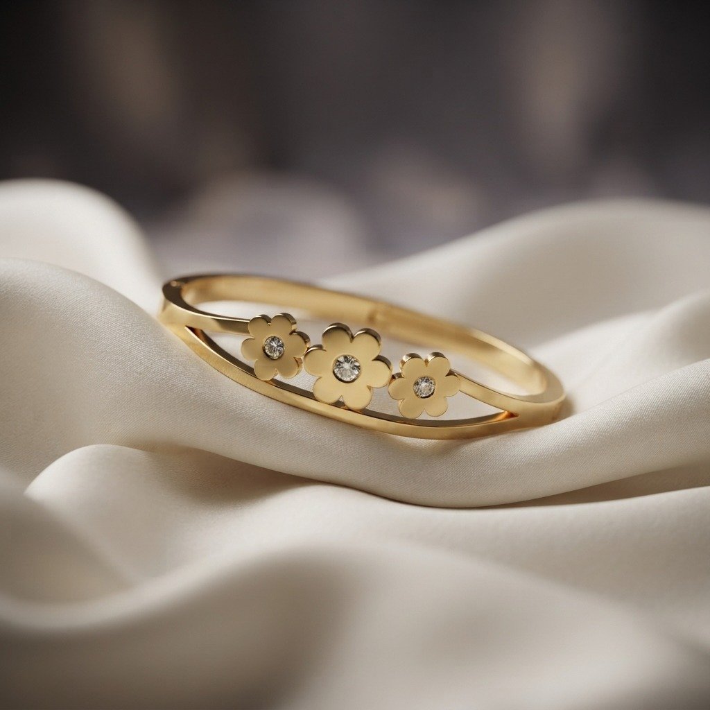 Gold Triple Flower Crystal Bangle
