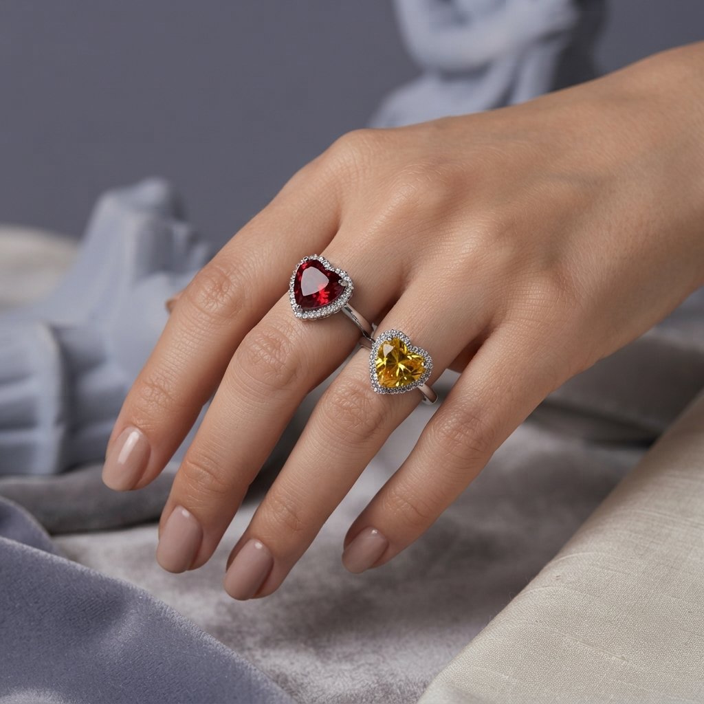 Red & Yellow Heart Gemstone Ring Set