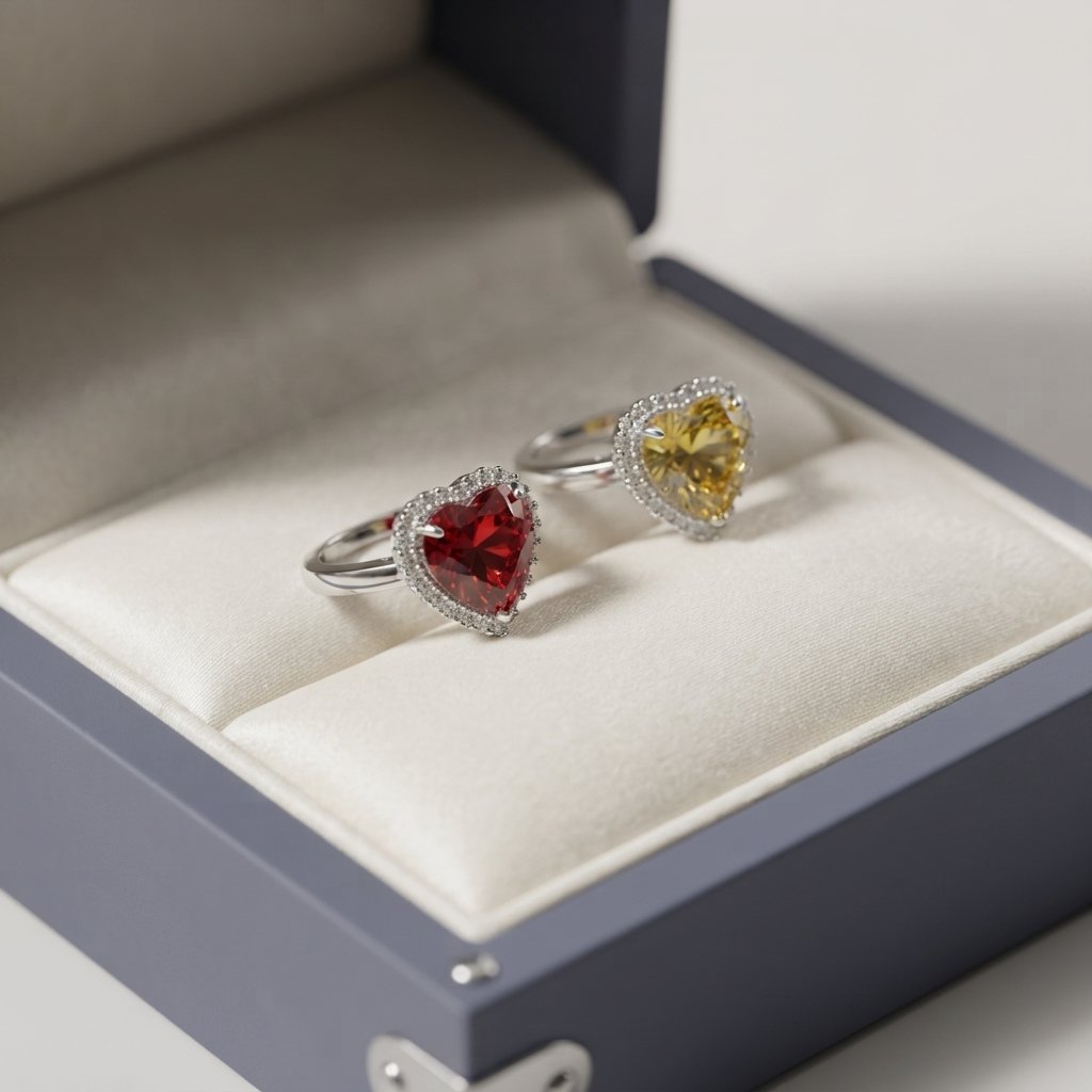 Red & Yellow Heart Gemstone Ring Set