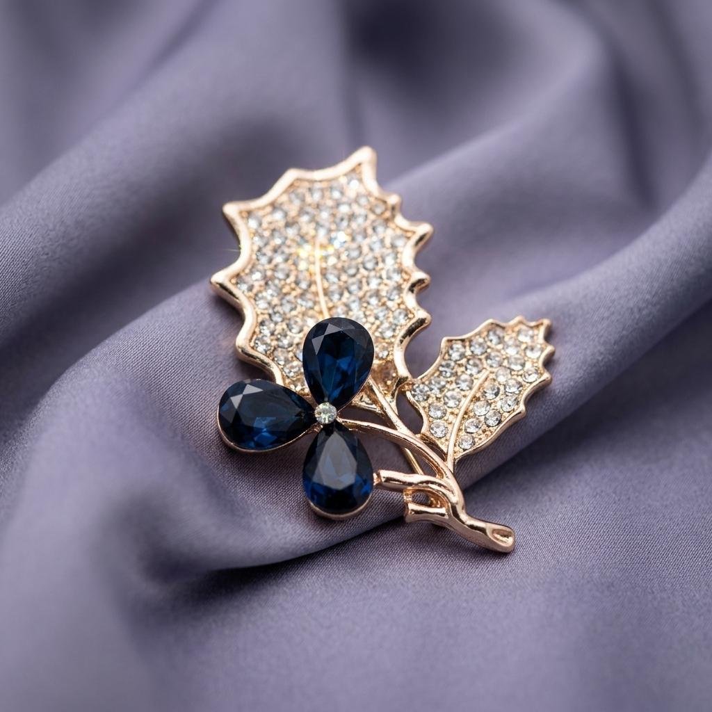 Luxury Rose Gold Floral Crystal Hijab & Orna Brooch for Women