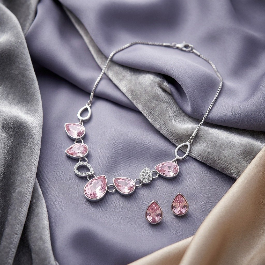 Pink Teardrop Gemstone Jewellery Set