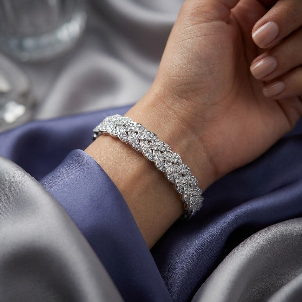 Sparkling Braided Pavé Silver Bracelet
