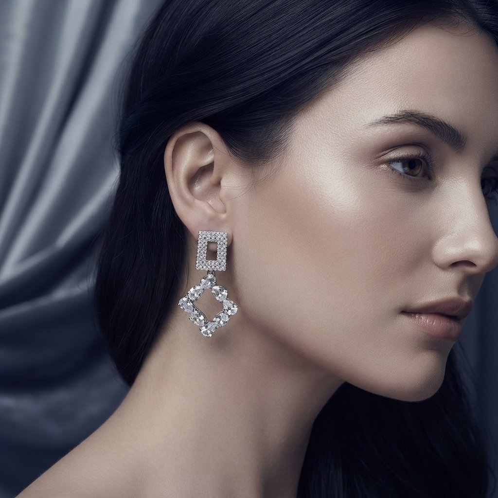 Geometric Diamond Drop Earrings for Women