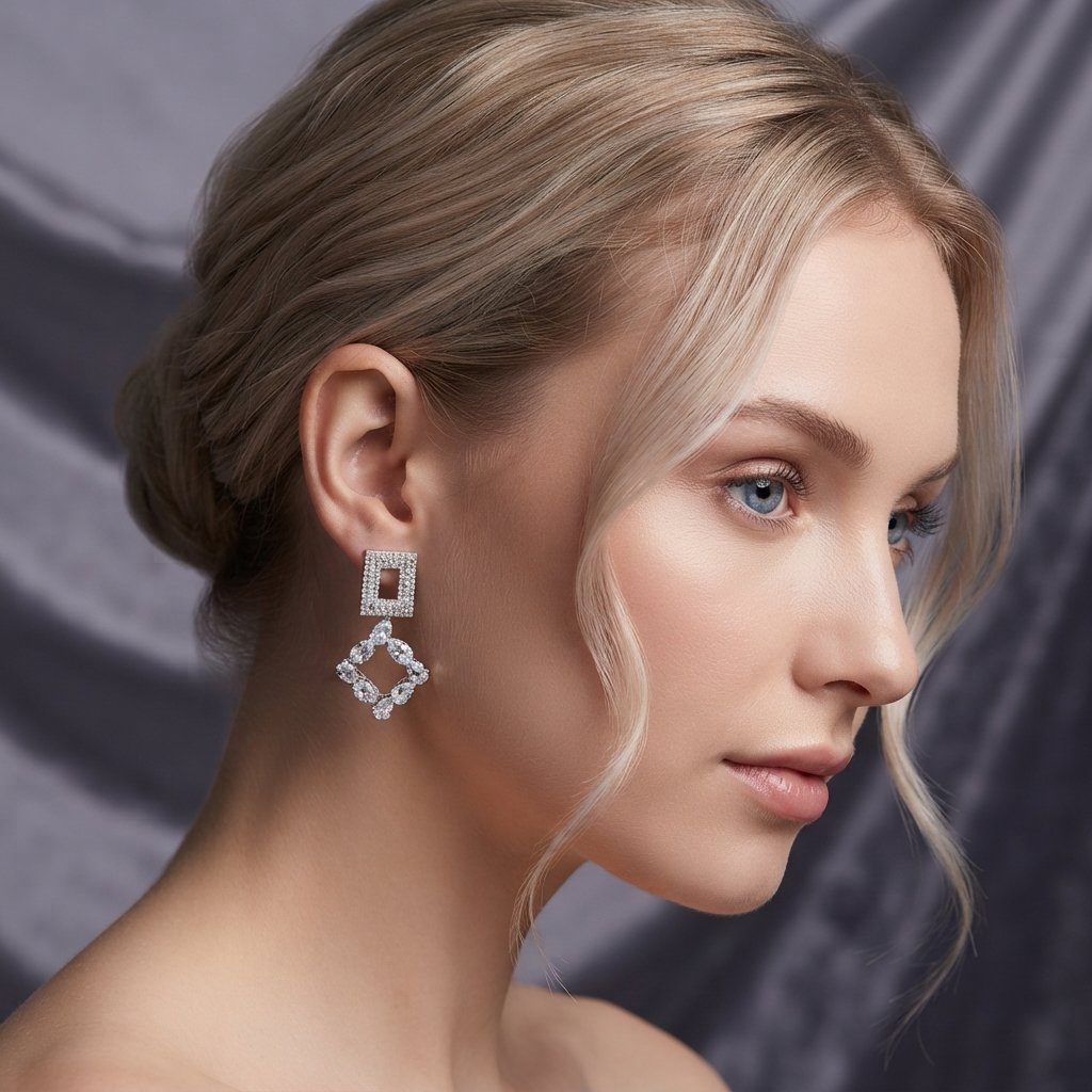 Geometric Diamond Drop Earrings for Women