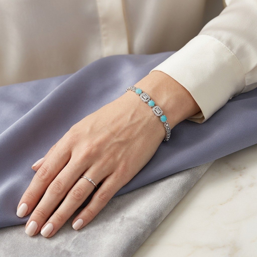 Turquoise Emerald-Cut Halo Filigree Bracelet