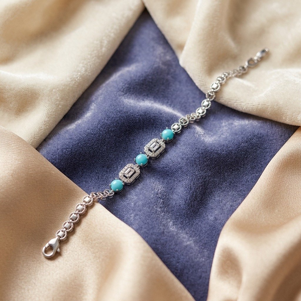 Turquoise Emerald-Cut Halo Filigree Bracelet