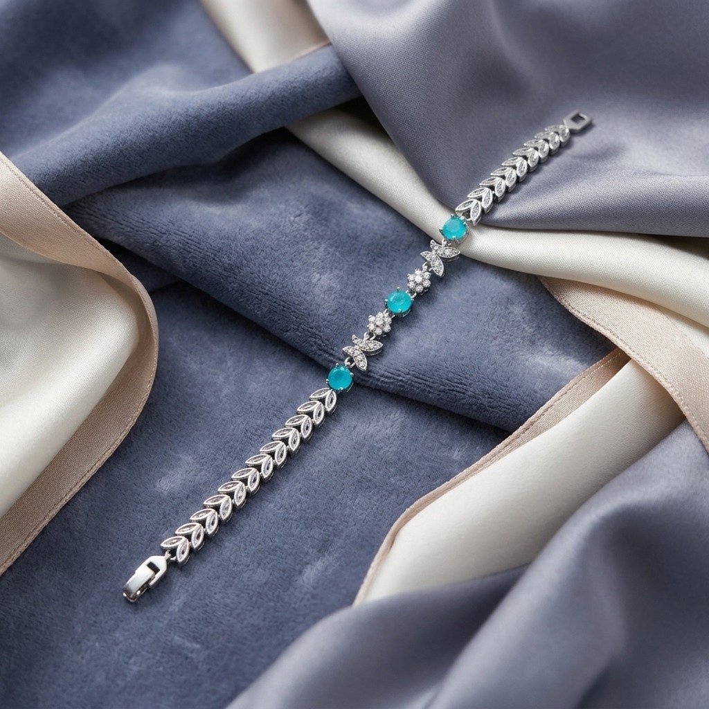 Turquoise Leaf Motif Silver Bracelet